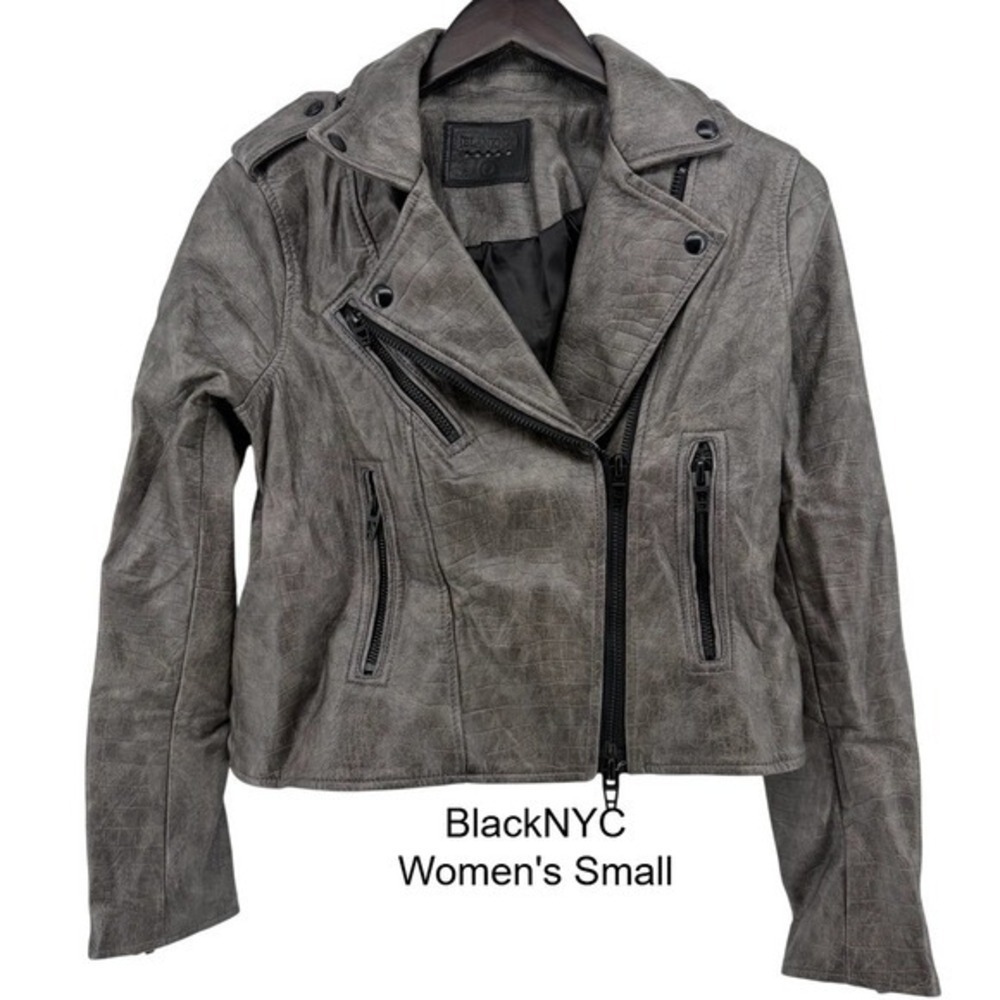 BlankNYC Grey Croc Embossed Faux Leather Moto Jacket Small 52P-9148 Distressed